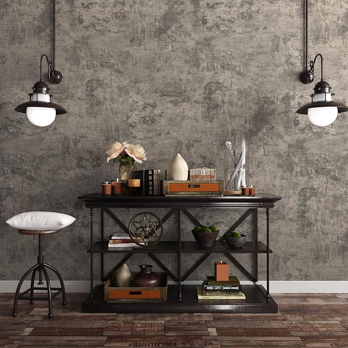 JSEVEM 16"×354" Light Brown Concrete Wallpaper Peel and Stick Industrial Beige Gray Cement Contact Paper Vinyl Warp Matte Textured Self Adhesive Wall Paper for Bedroom Bathroom Office Walls