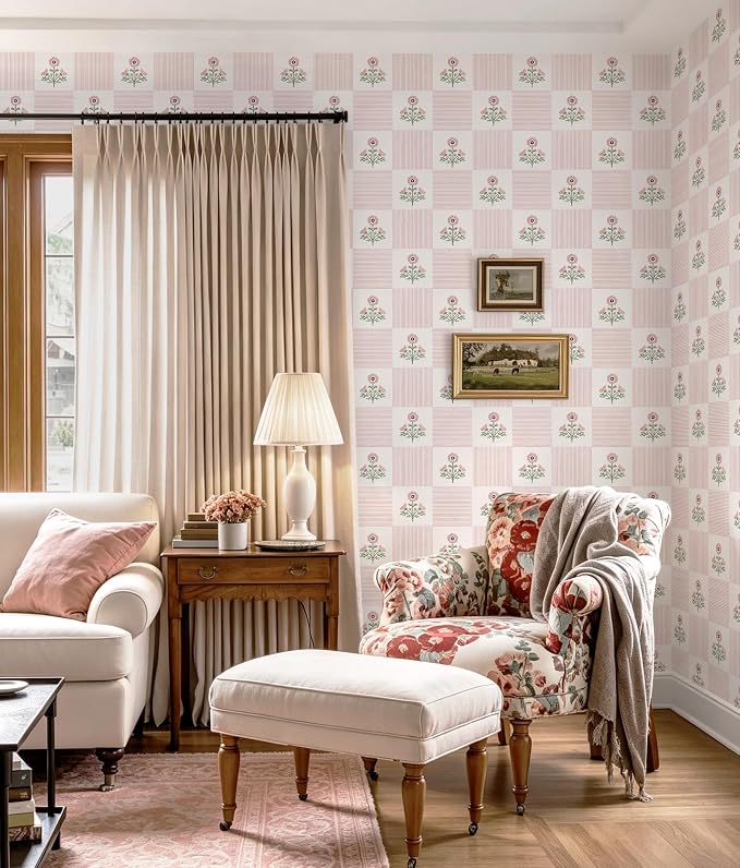 Guvana Pink Floral Peel and Stick Wallpaper Boho Contact Paper Vintage Floral Self-Adhesive Removable Waterproof Wallpaper Renter Friendly 394"×17.3" for Bedroom Livingroom Hallway Cabinets Drawer