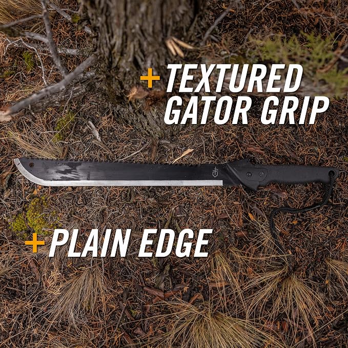 Gerber Gear Gator Machete 25" / 18" with Saw and Plain Edge Blade for Camping, Hunting, Gardening and Bushcraft, Includes a Gator Grip and Protective Sheath, Stainless Steel Blade