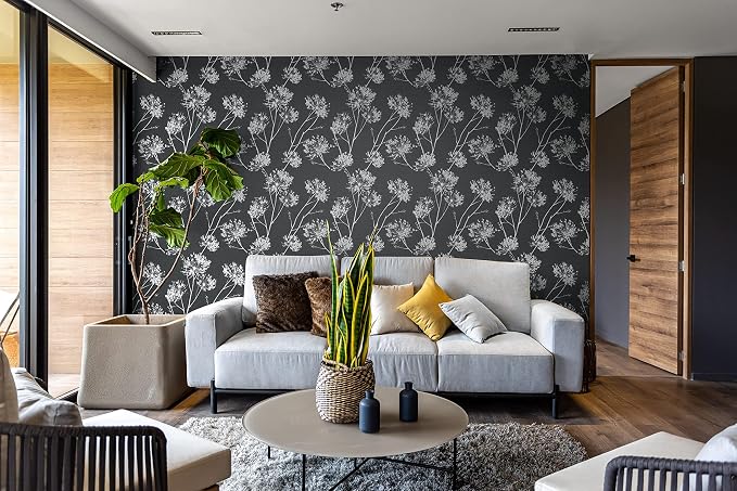 NextWall One O'Clocks Botanical Peel and Stick Wallpaper (Charcoal)