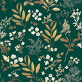 Vintage Dark Green Gold Floral Peel and Stick Wallpaper 17.5"x197" | Self Adhesive/Removable/Waterproof/Thick Vinyl Contact Paper for Bathroom Bedroom Shelf Cabinet Drawer,Prepasted,Easy Peel
