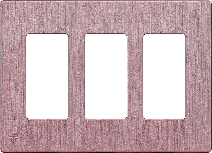 ENERLITES Elite Series Screwless Decorator Wall Plate Child Safe Outlet Cover, Gloss Finish, Size 3-Gang 4.68" H x 6.53" L, Unbreakable Polycarbonate Thermoplastic, SI8833-BRG, Brushed Rose Gold