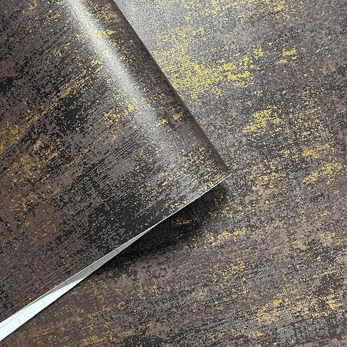 JiffDiff Vintage Metallic Peel and Stick Wallpaper Self Adhesive Industrial Metallic Concrete Wall Paper Modern Stick on Wallpaper Contatt Paper(17.3" x 800" Black Gold)