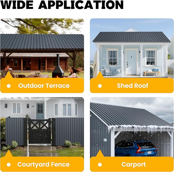 20 pcs Metal Roofing Panels - Corrugated Galvanized Roof Panels L61.02x W17.72 Inch, Waterproof Tin Roof Sheets for Garages,Sheds, Stables and Mobile Homes, Includes Screws(Grey,L61.02''-20)