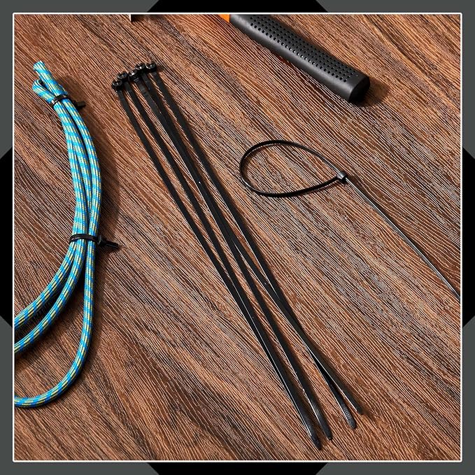 Blulu 200 Pcs 15 Inch Cable Zip Ties Metal Tooth Stainless Steel Locking Device Black Nylon Cable Ties, 53 Lbs Tensile Strength, UV Resistant Wire Wraps Multi Purpose for Industrial Indoor Outdoor Use