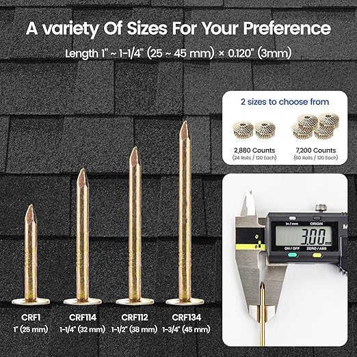 meite Roofing Nails 15 Degree Electro Galvanized Coil Nails 1-1/2-Inch, Rust-Proof Big Head Roofing Nails for Electric or Pneumatic Nailer Gun, Wire-Collated Coil Nails for Lathing Sheathing, 7200PCS