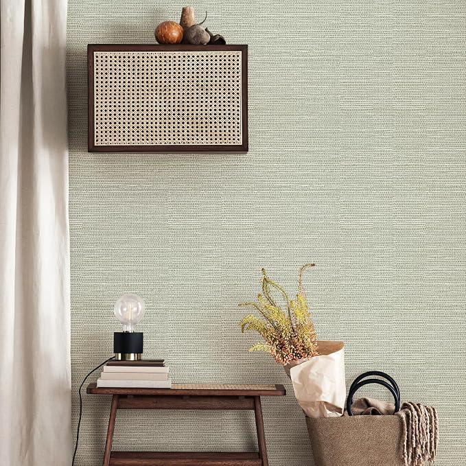 Simon&Siff Textured Grasscloth Peel and Stick Wallpaper 17.7"x118" Neutral Faux Grassweave Wallpaper Waterproof Self Adhesive Removable Wallpaper Mural for Home Decor Bedroom Kitchen Cabinet