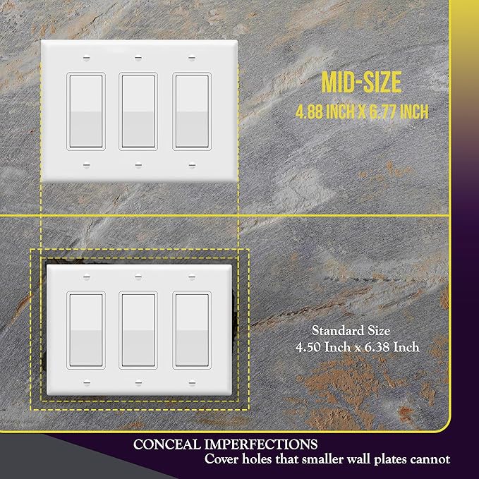 ENERLITES Decorator Light Switch or Receptacle Outlet Wall Plate, Gloss Finish, Mid-Size 3-Gang 4.88" x 6.77", Unbreakable Polycarbonate Thermoplastic, UL Listed, 8833M-W-5PCS, White, (5 Pack)