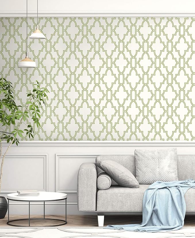 NextWall Tile Trellis Peel and Stick Wallpaper (Green & White)