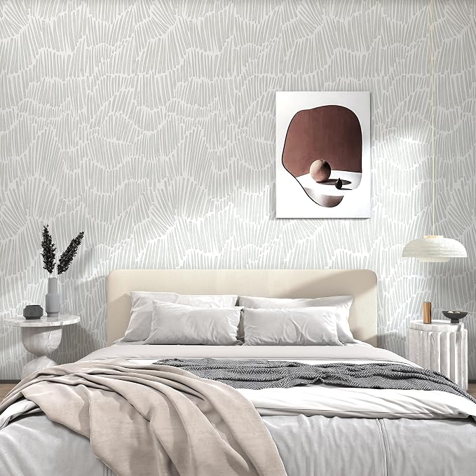 Theper Green Wallpaper 17.3"×590" Modern Striped Wallpaper Peel and Stick Boho Self Adhesive Removable Wall Paper for Bedroom Waterproof Vinyl White and Green Contact Paper