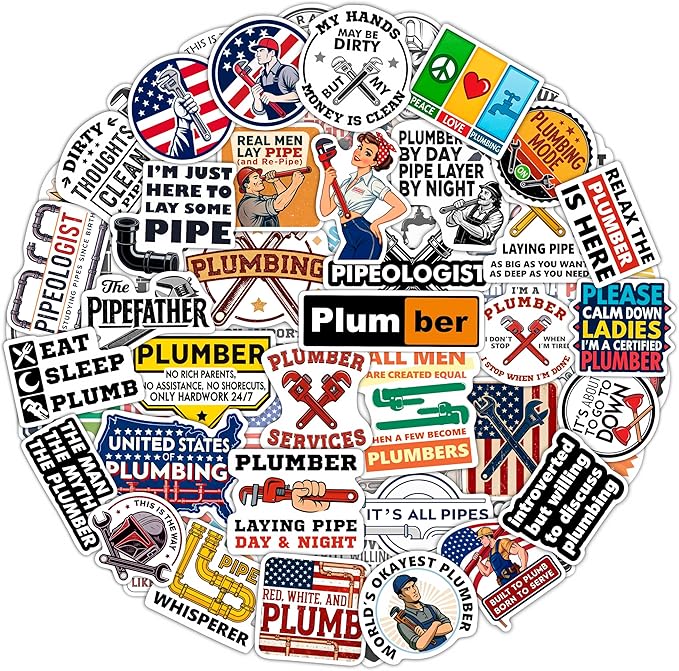 100Pcs Plumbing Stickers Hard Hat, Water Bottles, Laptop - Plumber Sticker - Plumber Gifts for Men - Funny Plumbing Gifts, Party Supplies & Decorations