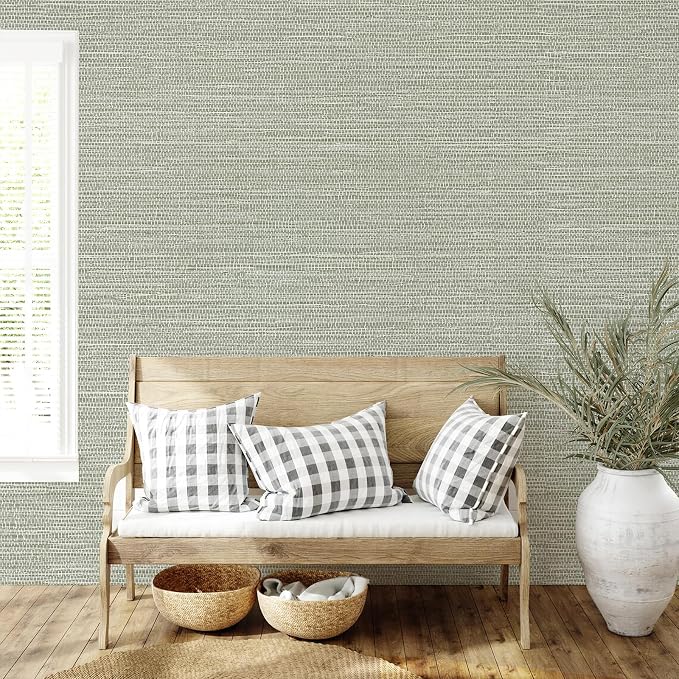 JiffDiff Grasscloth Wallpaper Peel and Stick Cream Grassweave Stick on Wallpaper Textured Self Adhesive Wall Paper Contact Paper 1181" x 17.3"