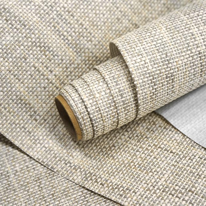 Ansehan Grasscloth Textured Wallcovering W712 Terraces Collection 36" W x 8 Yard L, Natural Modern Paper Weave, Non Prepasted Home Décor for Boho Living Sapce Feature Wall, Beige/Gray/Wheat