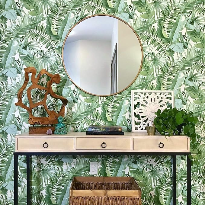 NuWallpaper Maui Peel and Stick Wallpaper, Green Tropical Leaf Removable Contact Paper for Walls, Self Adhesive Wall Covering for Bedroom Living Room Accent Wall
