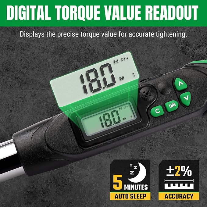 SK 1/2" Drive Digital Torque Wrench, 17 to 340 N-M, LED Display | Torquimetro, Four Units of Measure & Flash Notification