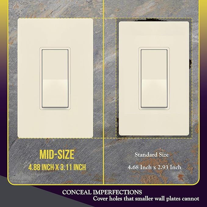ENERLITES Screwless Decorator Wall Plate Child Safe Outlet Cover, Gloss Finish, Medium Size 1-Gang 4.88" H x 3.11" L, Unbreakable Polycarbonate Thermoplastic, SI8831M-LA-10PCS, Light Almond