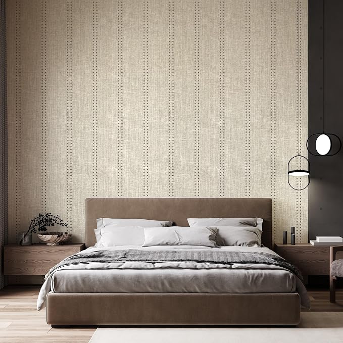 Ansehan Hand-Crafted Wallcovering HA4003 Droplets Stripe 36" W x8 Yard L Textured, Modern, Non Prepasted Natural Home Décor for Christmas Interior, Tan