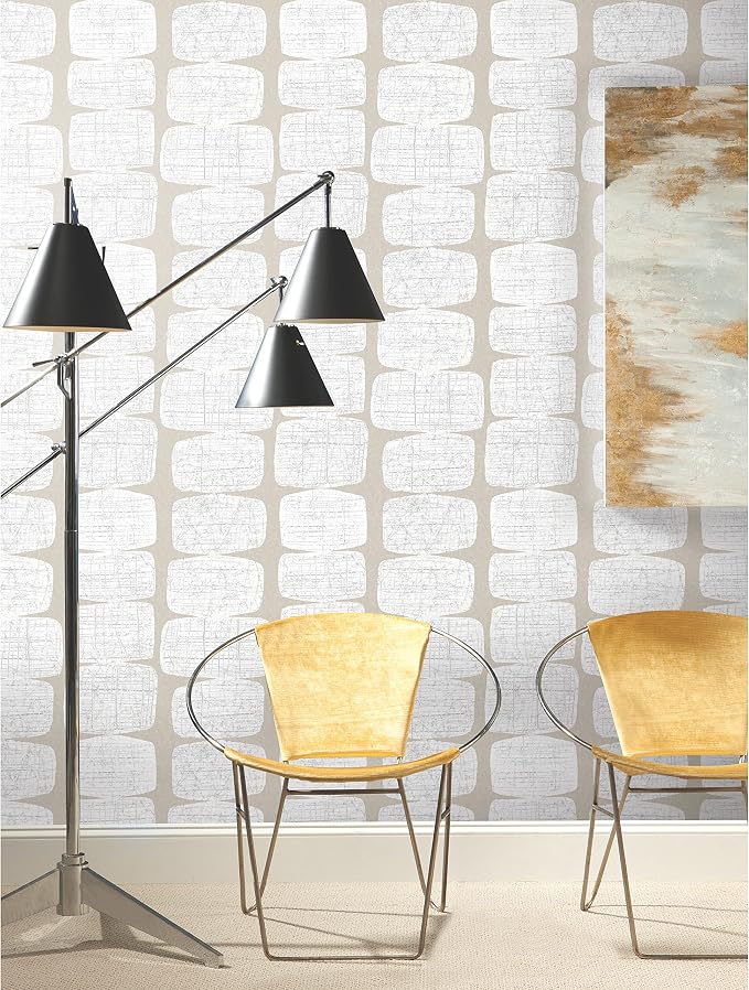 RoomMates RMK12347PL Mid-Century Beads Peel and Stick Wallpaper, Tan, White