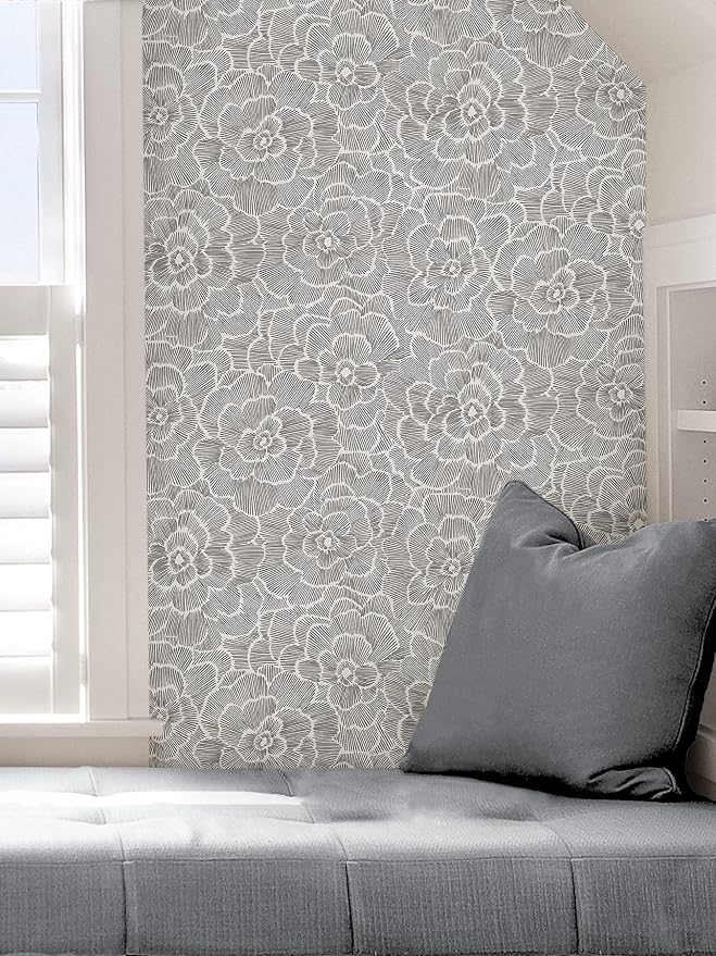NuWallpaper Charcoal Saraya Peel and Stick Wallpaper, Grey, Removable Wallpaper, Renter-Friendly, 20.5 in x 18 ft