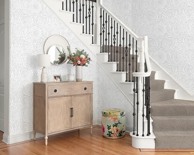Heroad Peel and Stick Wallpaper Modern Floral Wall Paper Boho Grey Contact Paper Removable Self Adhesive Waterproof Wallpaper for Bedroom Bathroom Walls and Kitchen Cabinet Vinyl 17.3”x385”