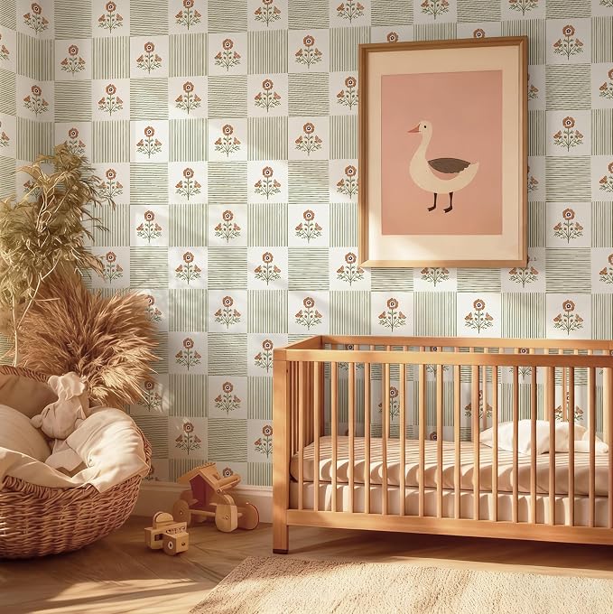 Guvana Green Floral Peel and Stick Wallpaper Vintage Floral Wallpaper Boho Wall Paper Removable Modern Contact Paper Vinyl Self Adhesive for Bedroom Bathroom Kitchen Livingroom Covering 17.3"×78.7"