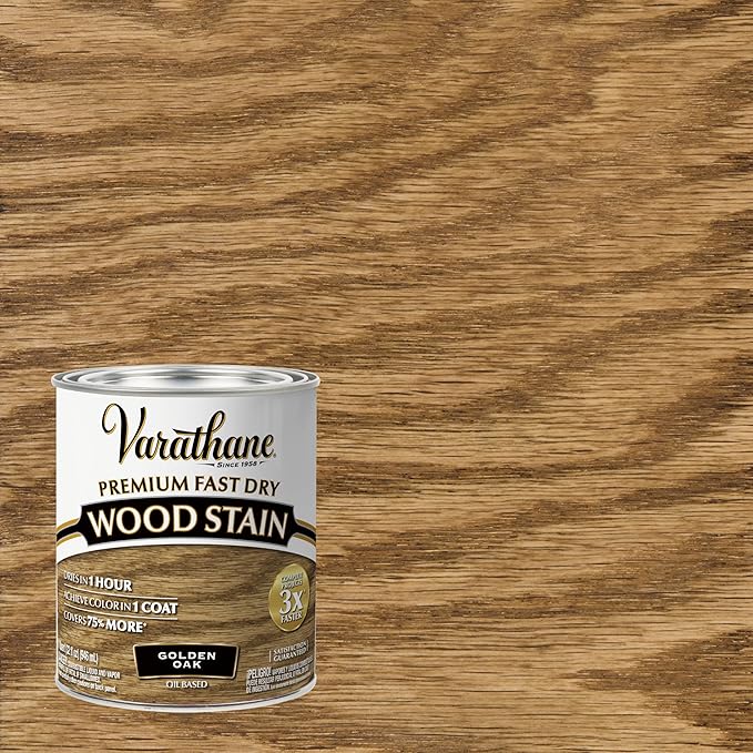 Varathane Premium Fast Dry Wood Stain | 1 Hour Dry Time | 1 Coat Color | Interior Wood Stain | Furniture, Cabinets, Doors, Trim | Quart | Golden Oak