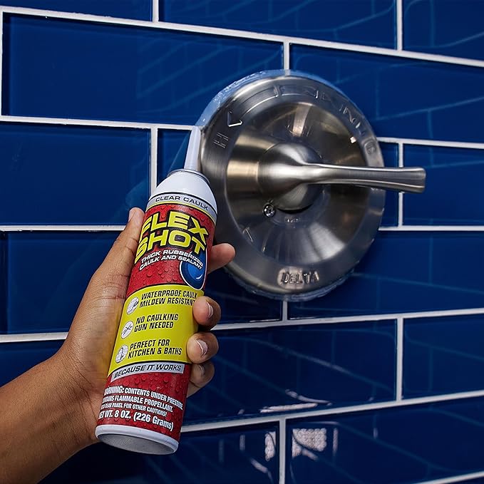 Flex Shot, Flexible Rubber Silicone Sealant, Waterproof Caulk, UV Resistant, No Caulk Gun Needed, Perfect for Kitchen, Bath, Showers, Sinks, Baseboards, Clear, 8oz, 2-Pack