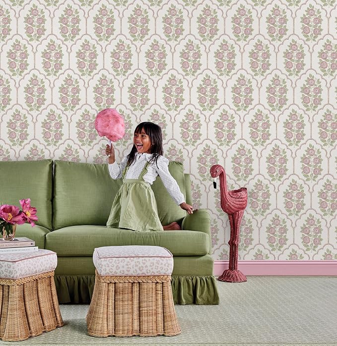 NuWallpaper x Society Social Floral Bazaar Rose Water Peel and Stick Wallpaper, Removable Wallpaper, 20.5 in x 18 ft