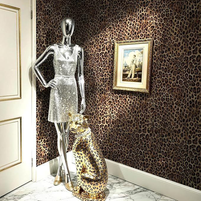 Brown Leopard Print Peel and Stick Wallpaper, 17.3" x 1200" | Waterproof Removable Self Adhesive Wallpaper, Unique Funky Cheetah Contact Paper for Bedroom, Bathroom, Decor,144.3 sq.