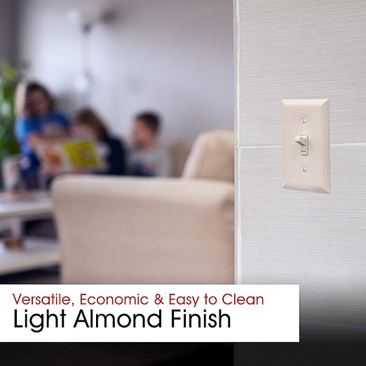 Power Gear, Light Almond, Single Toggle Switch Oversized Wall Plate Cover, 1 Gang, Unbreakable Faceplate, 3.1” x 4.9” , Screws Included, 30596