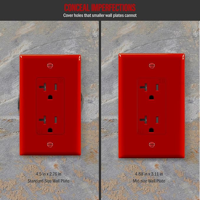 ENERLITES Decorator Light Switch or Receptacle Outlet Wall Plate, Gloss Finish, Mid-Size 1-Gang 4.88" x 3.11", Polycarbonate Thermoplastic, UL Listed, 8831M-R-10PCS, Red, 10 Pack