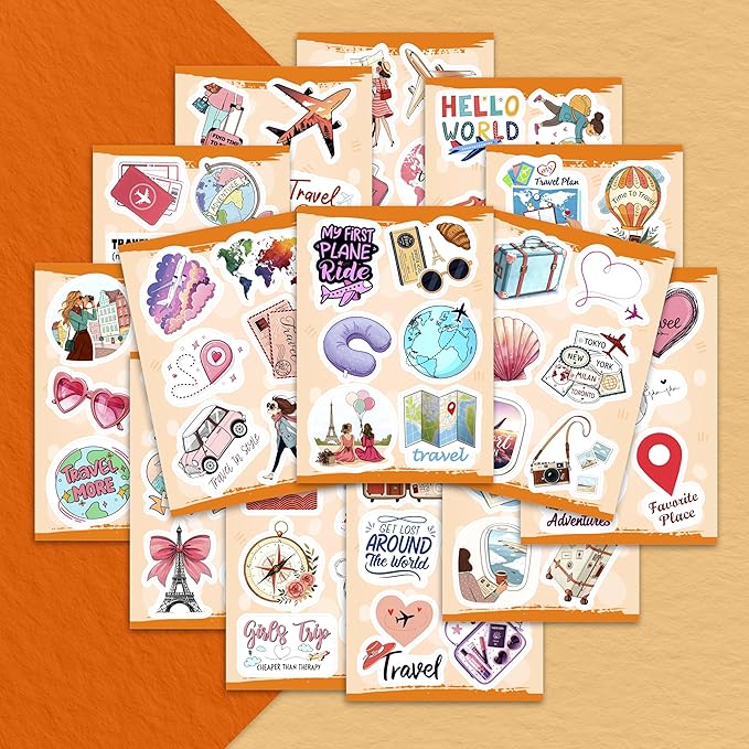 100Pcs Travel Stickers for Girls Luggage, for Water Bottle - Traveling Scrapbook Stickers and Decals - Cute Travel Journaling Decals - Traveling Girly Gifts