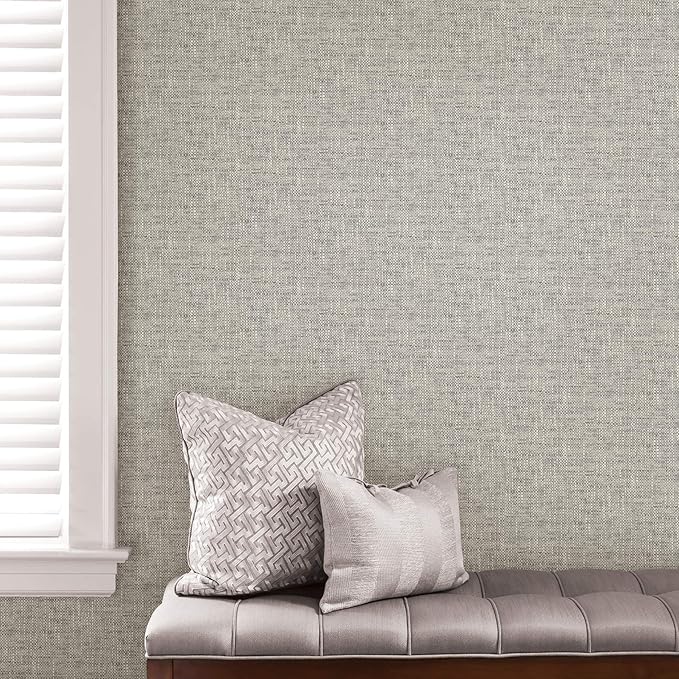 NuWallpaper Poplin Texture Peel and Stick Wallpaper, Grey, Textured Removable Wallpaper, 20.5 in x 18 ft