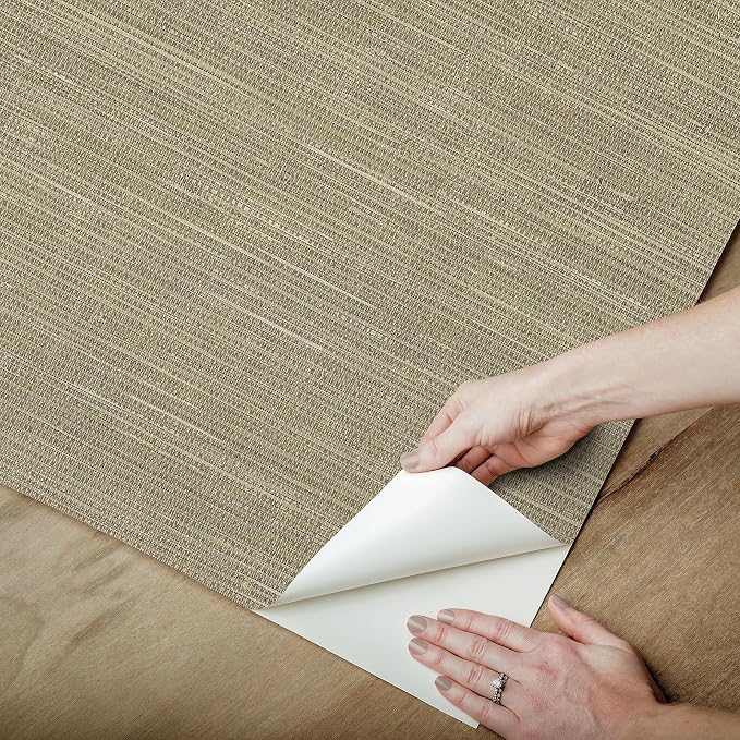 NuWallpaper Neutral Grasscloth Peel and Stick Wallpaper, Textured Removable Wallpaper, Renter-Friendly, 20.5 in x 18 ft