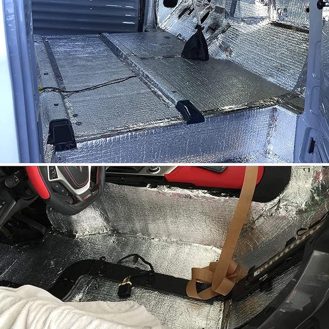 200mil 36.16Sqft Car Sound Dendener Deadening Mat Heat & Noise Insulation | Aluminum Foil Finsh PE Foam Dampening Material with Self Adhesive for Car Hood Trim Roof Door and Trunk