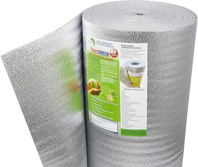 SmartSHIELD -5mm 48''X50ft R17 Reflective Insulation Roll, Foam Core Radiant Barrier, Thermal Insulation - FOIL / FOIL