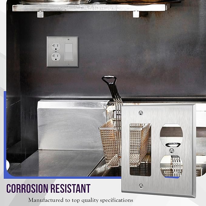 ENERLITES Combination Duplex Receptacle Outlet or Decorator Light Switch Metal Wall Plate, Corrosive Resistant, Size 2-Gang 4.50" x 4.57", 772131, 430 Stainless Steel, UL Listed, Silver