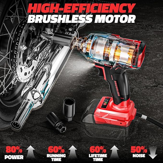 DIYtoolifz Cordless Impact Wrench 1/2" Compatible with Milwaukee 18v Battery (Bare Tool), 300 FT-LBS Brushless Impact Driver, Portable Electric Impact Gun with LED Work Light, 3-Speed Control