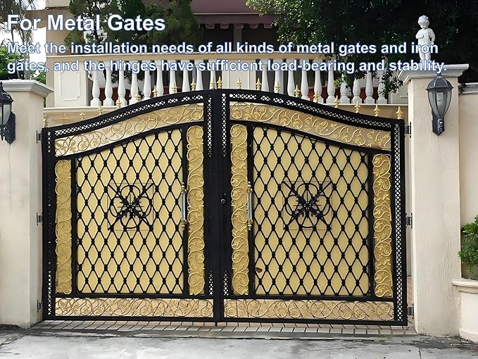 Heavy Duty Gate Hinges,7in Bolted or Welded On Large Wood/Metal Gates, 1100lbs Max Load,Roller Bearing Hinges，90° Smooth Opening Inward or Outward for Fences, Yard,Barn, Shed,Driveway Gate,2pack