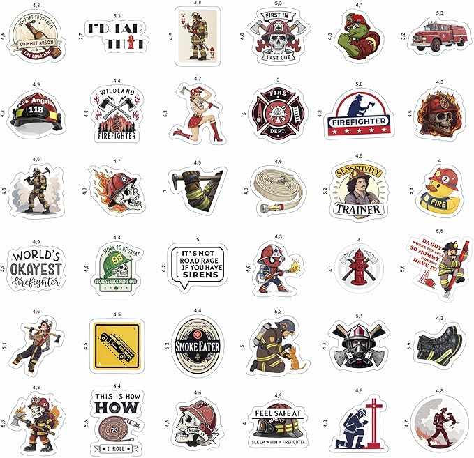 100Pcs Funny Firefighter Stickers for Helmets, Water Bottles, Laptop - Fireman Stickers for Hard Hat - Firefighter Gifts for Men - Fireman Party Supplies & Decorations