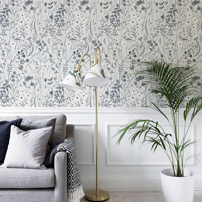 JiffDiff Floral Peel and Stick Wallpaper - Black and White Wall Paper 473" x 17.3" Farm Floral Wildwood Wallpaper Daisy Self Stick Contact Paper Negative Film