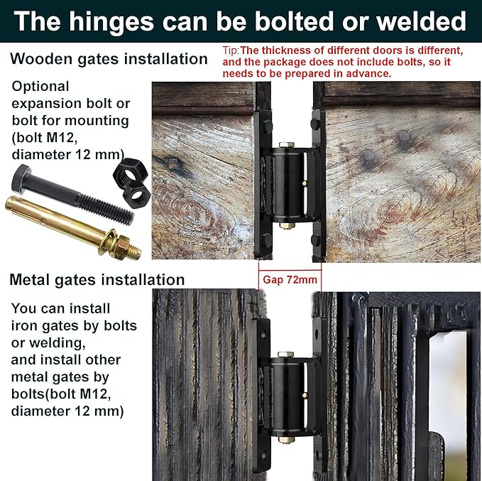 Heavy Duty Gate Hinges,7in Bolted or Welded On Large Wood/Metal Gates, 1100lbs Max Load,Roller Bearing Hinges，90° Smooth Opening Inward or Outward for Fences, Yard,Barn, Shed,Driveway Gate,2pack