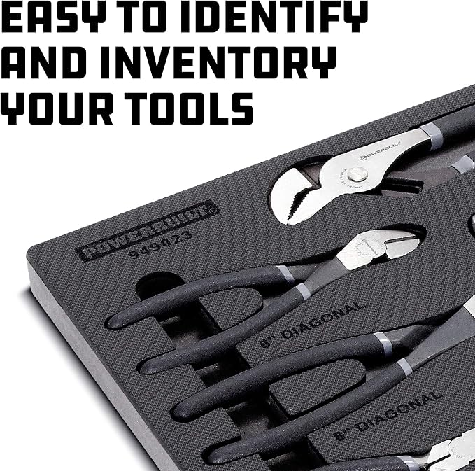 Powerbuilt 8 Piece Master Pliers Set, Long Reach, Diagonal, Slip Joint, Adjustable, Linesman, Groove Joint, End Nippers, Hand Tools Organizer Tray - 949023