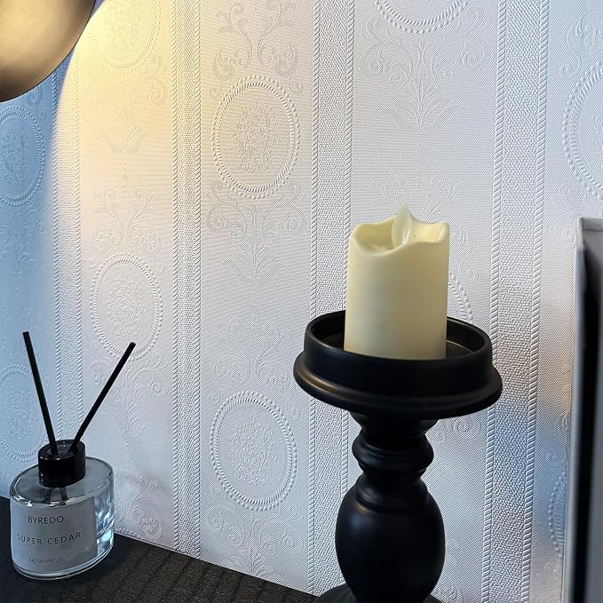 White 3D Embossed Textured Peel Stick Wallpaper 17.3"x400" | Removable Renter Friendly Contact Paper, Waterproof Self Adhesive Wallpaper for Bedroom, Bathroom, Decor,48 sq.