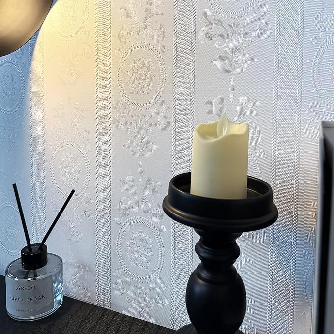 White 3D Embossed Textured Peel Stick Wallpaper 17.3"x800" | Removable Renter Friendly Contact Paper, Waterproof Self Adhesive Wallpaper for Bedroom, Bathroom, Decor,96 sq.