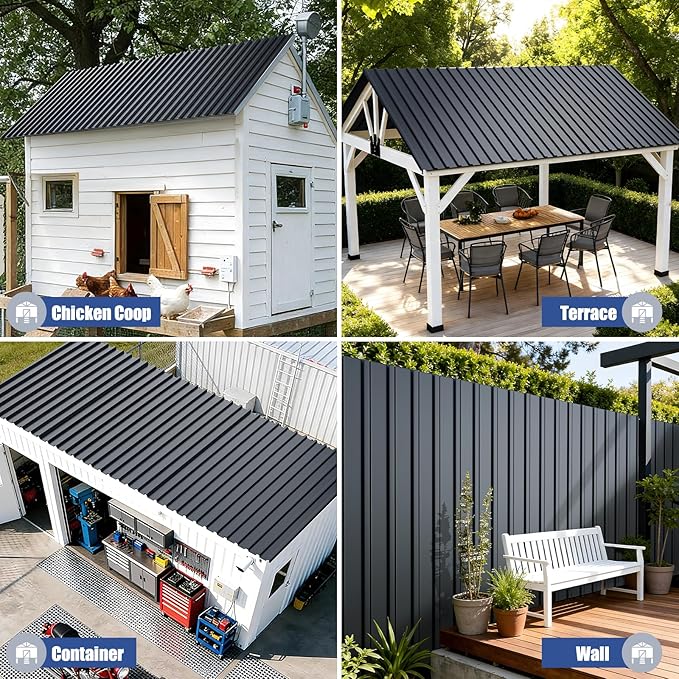 Brakki Metal Roofing Panels 10pcs 55.7 ft², L45.28"xW17.72" Grey Corrugated Galvanized Steel Roof Panels with Screw, Heavy Duty Metal Siding Suitable for Garages Chicken Coop Sheds Stables Patio