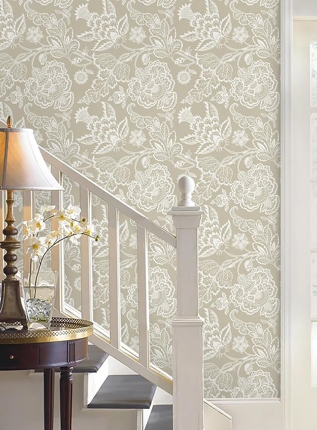 Hopepak 17.3"×197" Vintage Floral Peel and Stick Wallpaper for Bedroom Bathroom Botanical Contact Paper Retro Self - Adhesive Removable Waterproof Wall Paper Decor Easy DIY Home Upgrade