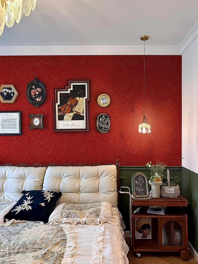 Safiyya Wallpaper Red Silk Peel and Stick Wallpaper Textured Red Contact Paper Removable Solid Color Decorative Self Adhesive Wall Paper Vinyl Rolls 118"x 17.3"