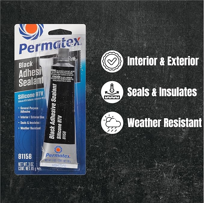 Permatex 81158 Black Silicone Adhesive Sealant, 3 oz. Tube, Pack of 2
