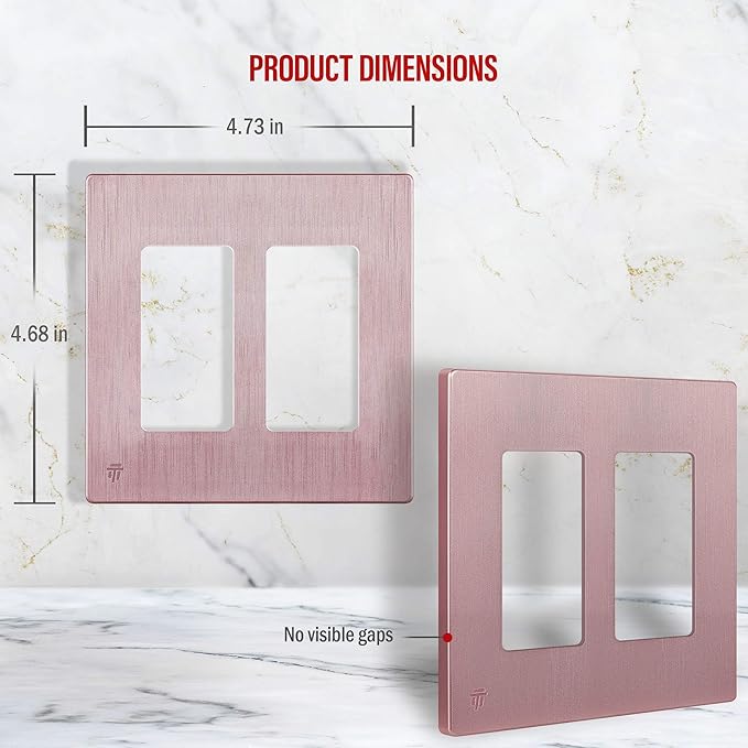 ENERLITES Elite Series Screwless Decorator Wall Plate Child Safe Outlet Cover, Gloss Finish, Size 2-Gang 4.68" H x 4.73" L, Unbreakable Polycarbonate Thermoplastic, SI8832-BRG, Brushed Rose Gold